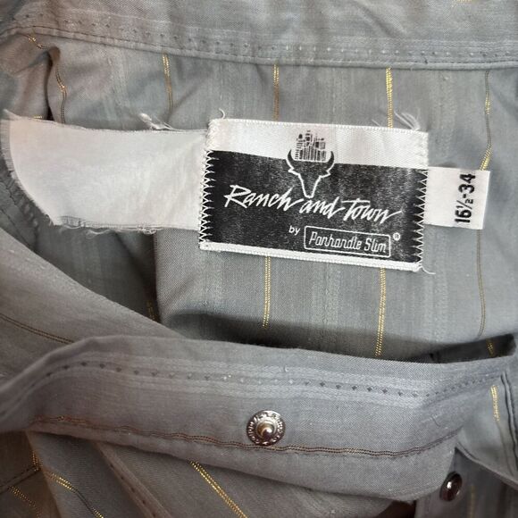 Ranch and Town by Panhandle Slim Western Shirt Stripe Pearl Snap Size 16 1/2 34 - Picture 12 of 12